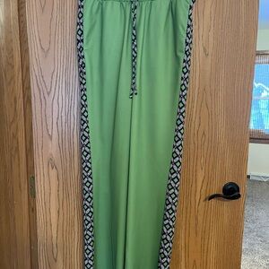 Funky Fun Boho Ethnic Olive Sz Med Tall Pull-On Pants With Fun Trim